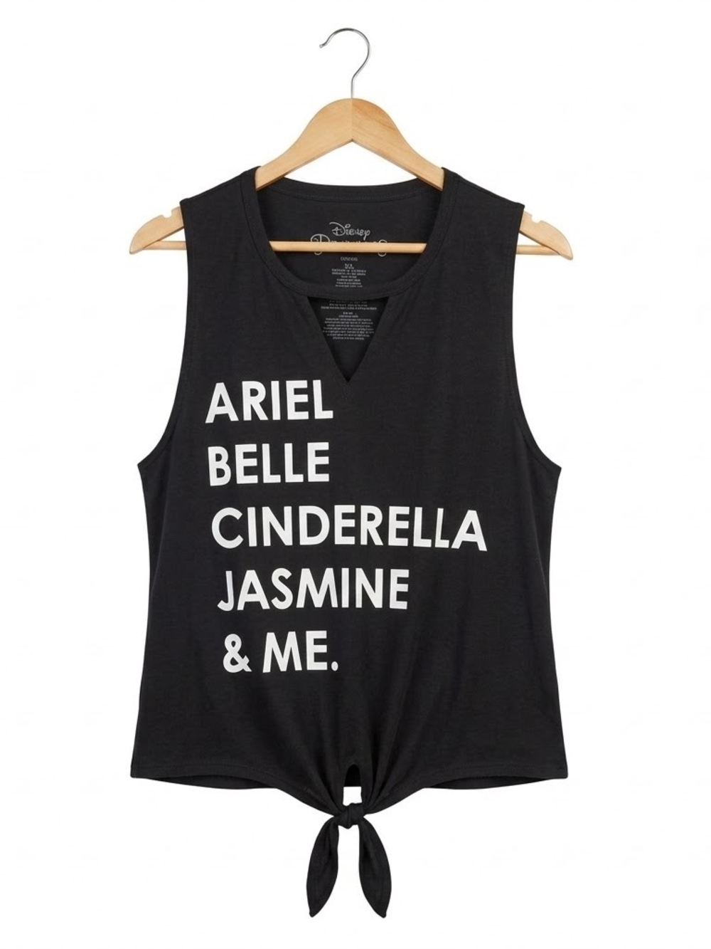 DISNEY Princess Ariel Belle Cinderella Jasmine And ME L/G Black Tie-Front Tank